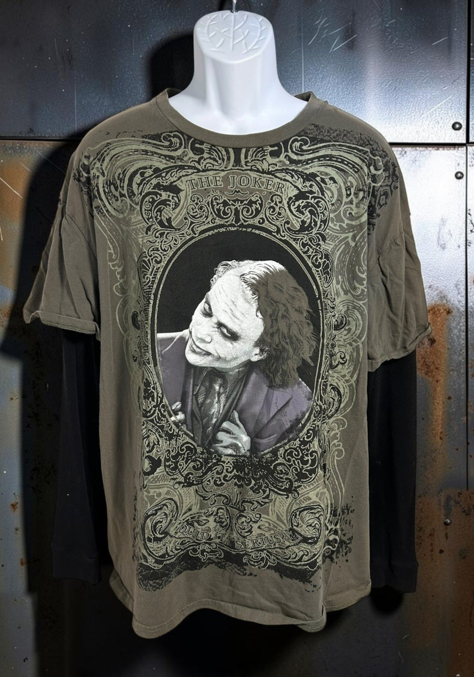 DC Comics The Dark Knight Heath Ledger T-Shirt Sz 2XL Green Layered Y2K Rare